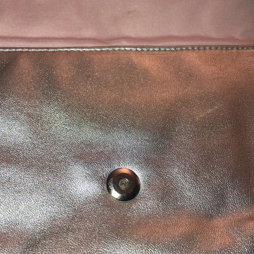Coach  silver metallic genuine leather large wristlet or clutch 9” long  …